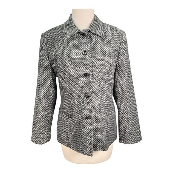 SAG HARBOR Wool Blend Blazer Hounds Tooth Grey Black Size 10P Button Up Vintage - Picture 12 of 12